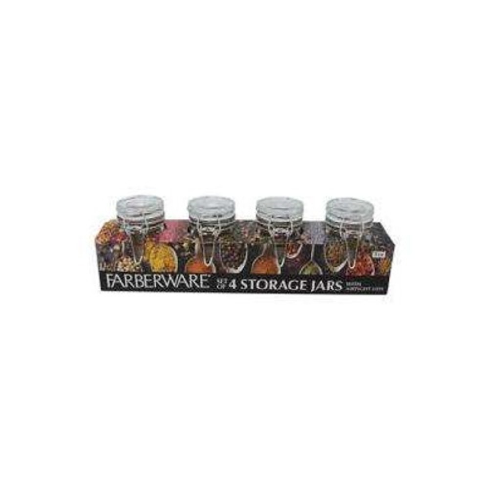 Farberware Spice Jars Unisex 3oz Clear Set of 4 Glass Airtight Clip Lids Storage